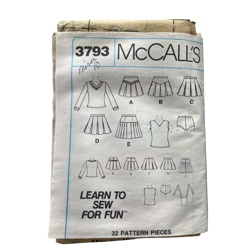1988 McCalls 3793 Cheerleader Sewing Pattern Size 10 Miss Tops & Skirts Vintage